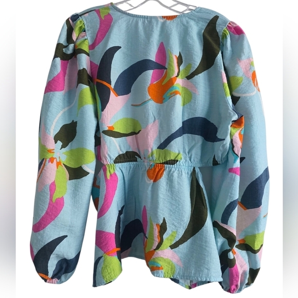 A New Day Tropical Print Peplum Blouse With Cut Outs Size Large - Picture 3 of 5